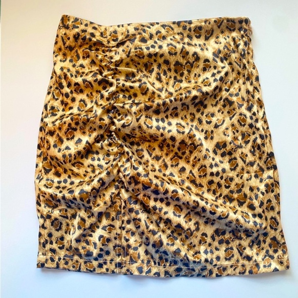 Free People Avas Leopard Print Silky Ruched Mini Skirt, 2